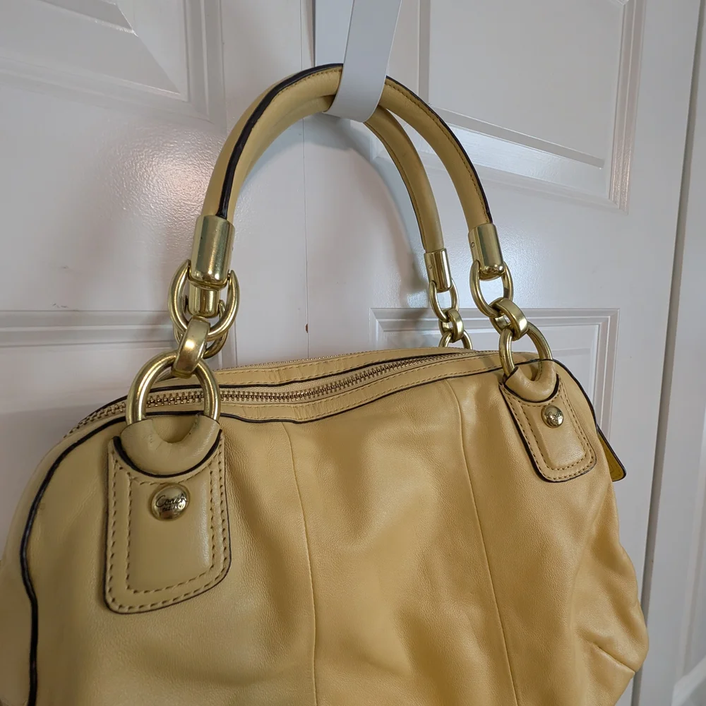 COACH Yellow Buttercup Leather Double Zipper Kristin Satchel Shoulder - Picture 14 of 16